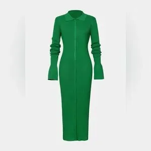 Micas Green Collared Ribbed Knit Dress Size Large